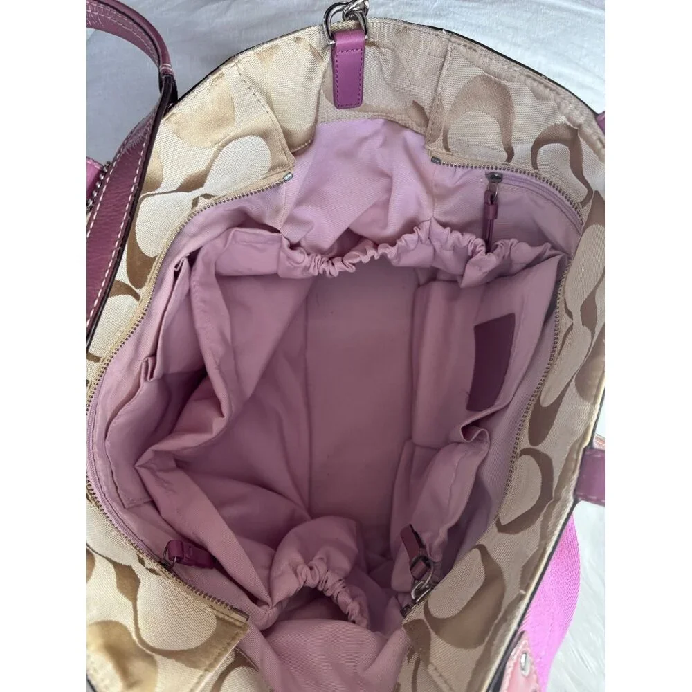 Coach‎ Signature Canvas Tote Bag/Diaper Bag Pink Leather Trim & Shoulder Strap